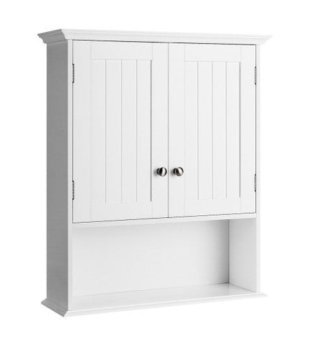 Wall Mount Bathroom Cabinet Storage Organizer with Doors and Shelves-White