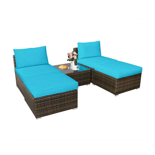 Load image into Gallery viewer, 5 Pieces Patio Rattan Furniture Set with Cushioned Armless Sofa-Turquoise
