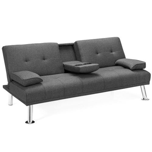Load image into Gallery viewer, Convertible Folding Futon Sofa Bed Fabric with 2 Cup Holders-Dark Gray
