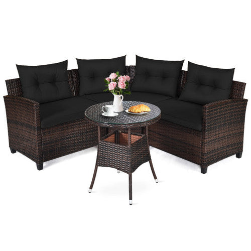 Load image into Gallery viewer, 4 Pieces Outdoor Cushioned Rattan Furniture Set-Black
