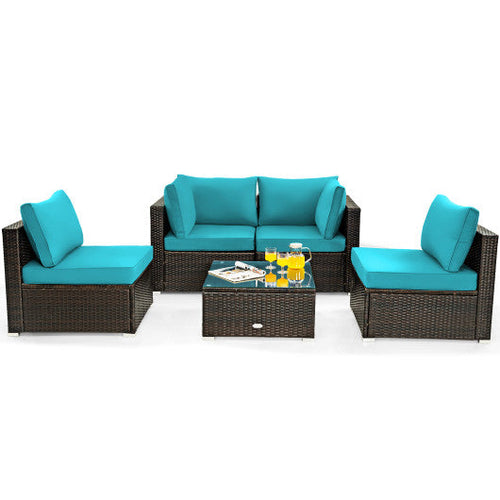 Load image into Gallery viewer, 5 Pieces Cushioned Patio Rattan Furniture Set with Glass Table-Turquoise
