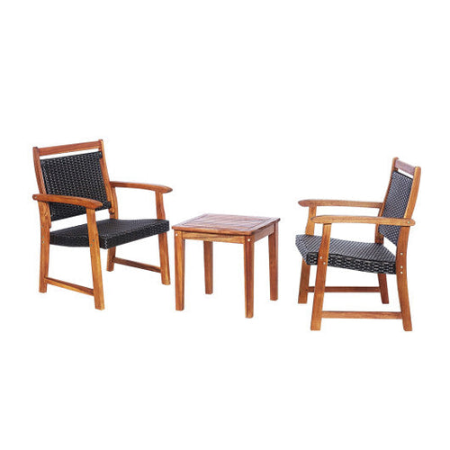 Load image into Gallery viewer, 3 Pieces Rattan Bistro Set with Acacia Wood Frame for Garden
