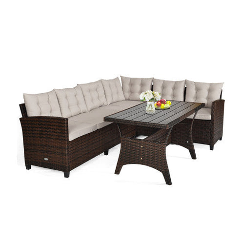 Load image into Gallery viewer, 3 Pieces Hand-Woven Rattan Outdoor Sofa Set with Dining Table
