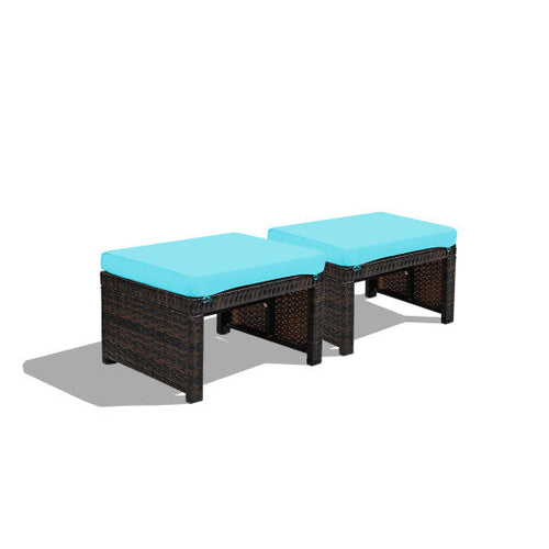 Load image into Gallery viewer, 2 Pieces Patio Rattan Ottomans with Soft Cushion for Patio and Garden-Turquoise
