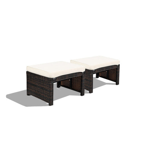 Load image into Gallery viewer, 2 Pieces Patio Rattan Ottomans with Soft Cushion for Patio and Garden-White
