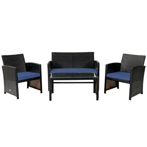 Load image into Gallery viewer, 4Pcs Patio Rattan Cushioned Furniture Set-Navy
