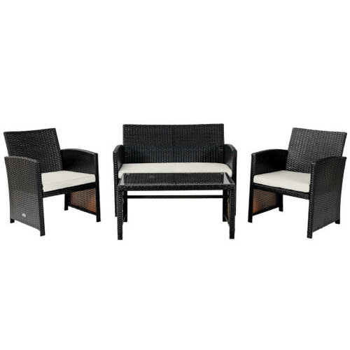 Load image into Gallery viewer, 4 Pieces Patio Rattan Cushioned Furniture Set with Coffee Table-White
