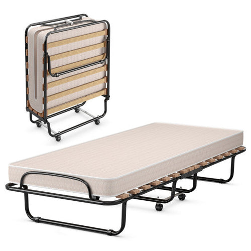 Load image into Gallery viewer, Portable Folding Bed with Memory Foam Mattress and Sturdy Metal Frame Made in Italy-Beige
