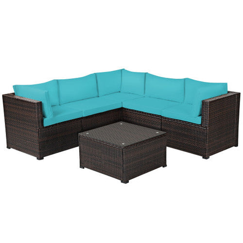 Load image into Gallery viewer, 6 Pieces Patio Furniture Sofa Set with Cushions for Outdoor-Turquoise
