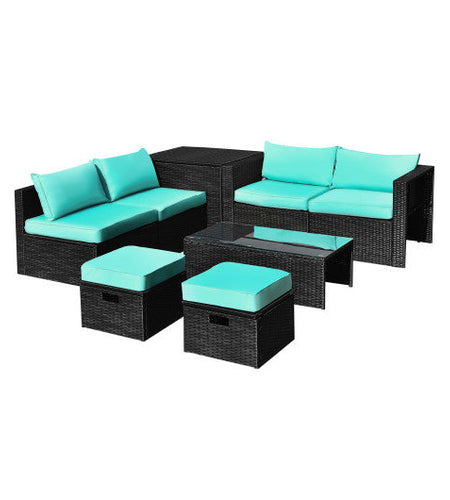 8 Pieces Patio Rattan Storage Table Furniture Set-Turquoise