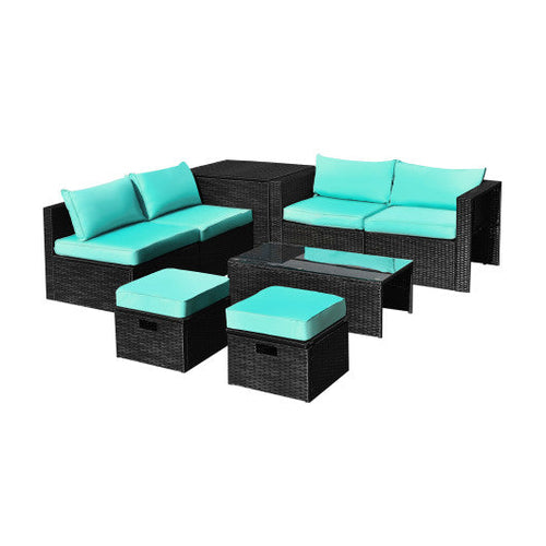 Load image into Gallery viewer, 8 Pieces Patio Rattan Storage Table Furniture Set-Turquoise
