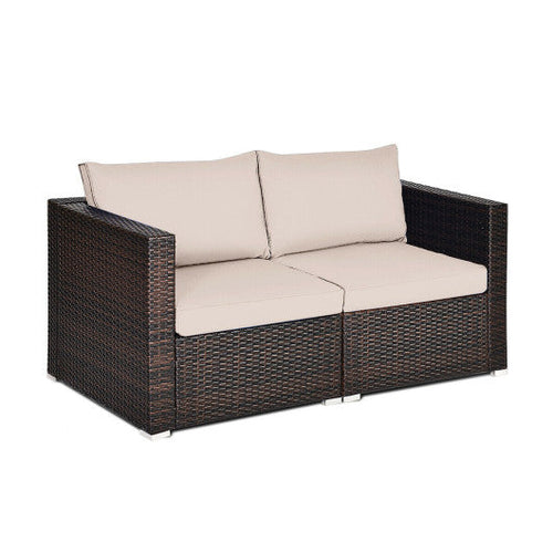 Load image into Gallery viewer, 2 Pieces Patio Rattan Sectional Conversation Sofa Set-Beige
