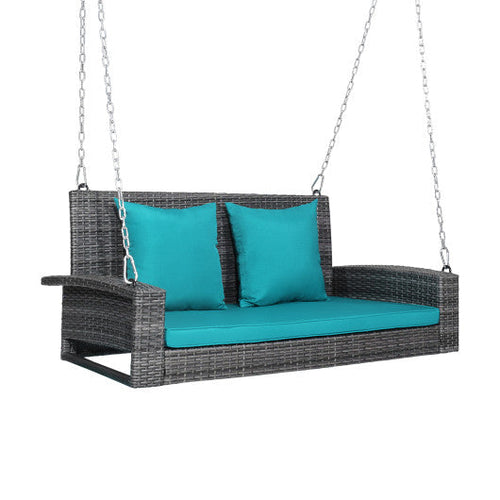 Load image into Gallery viewer, 2-Person Patio Rattan Porch Swing with Cushions-Turquoise
