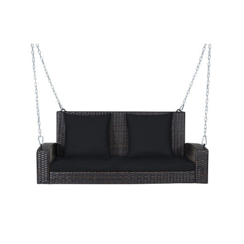 Load image into Gallery viewer, 2-Person Patio Rattan Porch Swing with Cushions-Black
