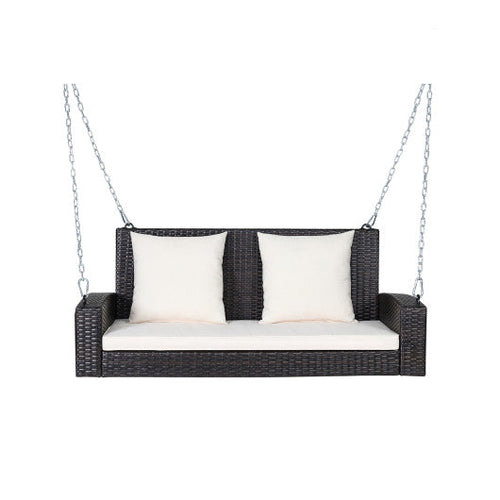 Load image into Gallery viewer, 2-Person Patio Rattan Porch Swing with Cushions-White
