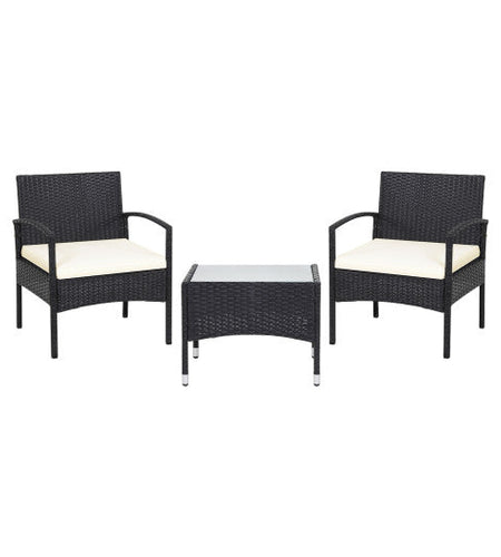 3 Pieces Patio Wicker Rattan Furniture Set with Cushion for Lawn Backyard