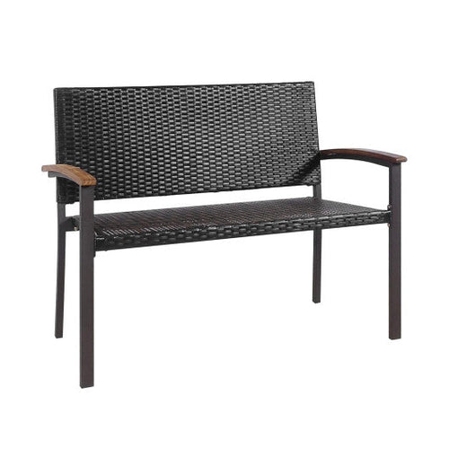 Load image into Gallery viewer, Outdoor Patio Rattan Wicker Bench with Armrest for Garden
