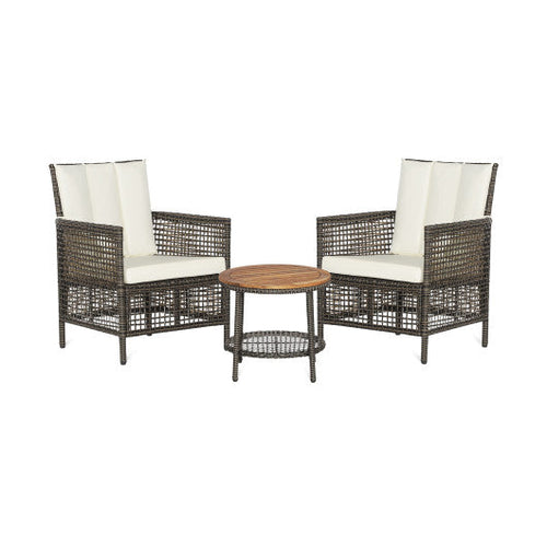 Load image into Gallery viewer, 3 Pieces Patio Rattan Furniture Set with Cushioned Sofas and Wood Table Top-White
