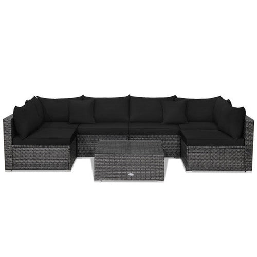 Load image into Gallery viewer, 7 Pieces Patio Rattan Furniture Set with Sectional Sofa Cushioned-Black
