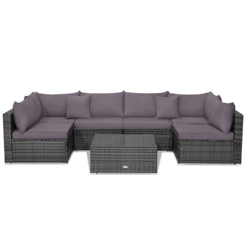 Load image into Gallery viewer, 7 Pieces Patio Rattan Furniture Set Sectional Sofa Garden Cushion-Gray

