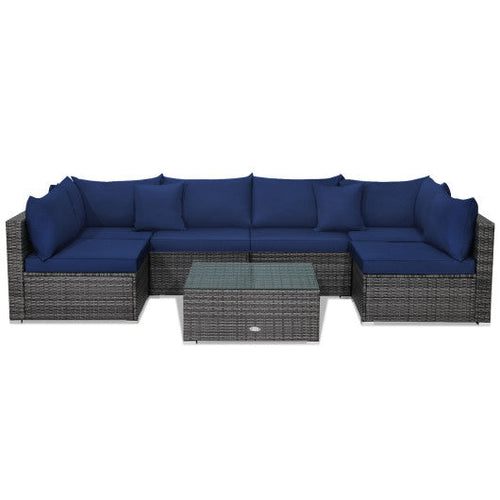 Load image into Gallery viewer, 7 Pieces Patio Rattan Furniture Set Sectional Sofa Garden Cushion-Navy
