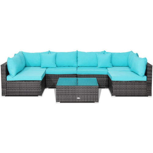 Load image into Gallery viewer, 7 Pieces Patio Rattan Furniture Set with Sectional Sofa Cushioned-Turquoise

