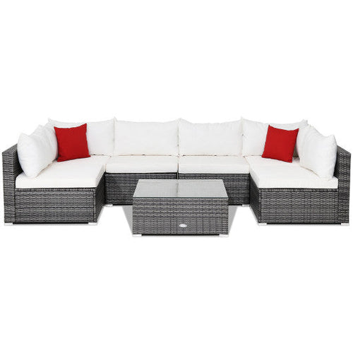 Load image into Gallery viewer, 7 Pieces Patio Rattan Furniture Set Sectional Sofa Garden Cushion-White
