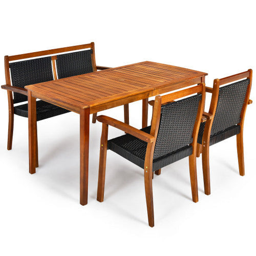 Load image into Gallery viewer, 4 Pieces Acacia Wood Patio Rattan Dining Furniture Set
