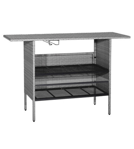 Outdoor Patio Wicker Bar Table with Metal Shelves