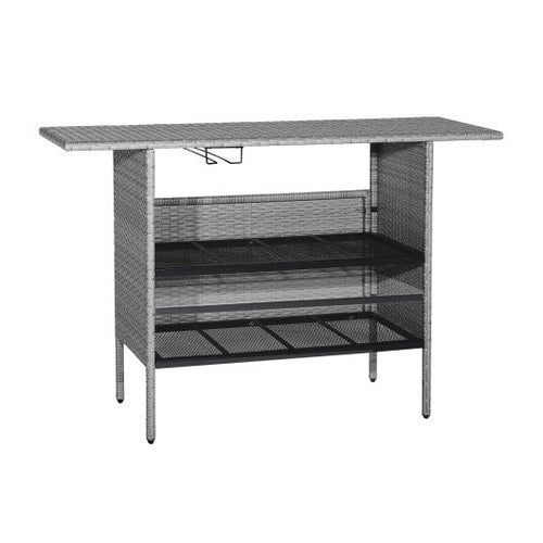 Load image into Gallery viewer, Outdoor Patio Wicker Bar Table with Metal Shelves
