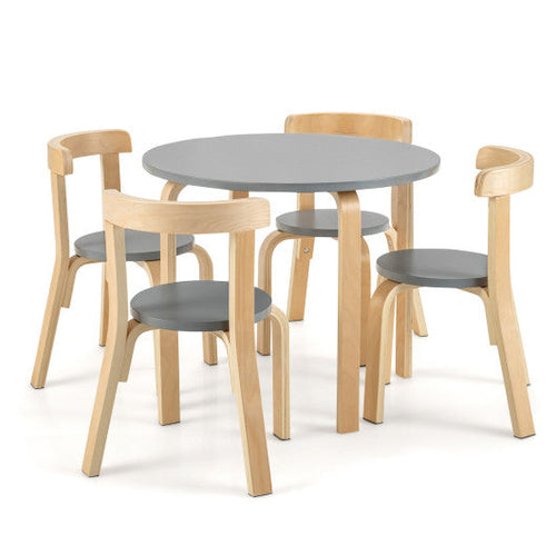 Load image into Gallery viewer, 5-Piece Kids Wooden Curved Back Activity Table and Chair Set with Toy Bricks-Gray
