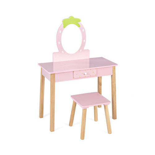 Load image into Gallery viewer, 2-in-1 Children Vanity Table Stool Set with Mirror-Pink
