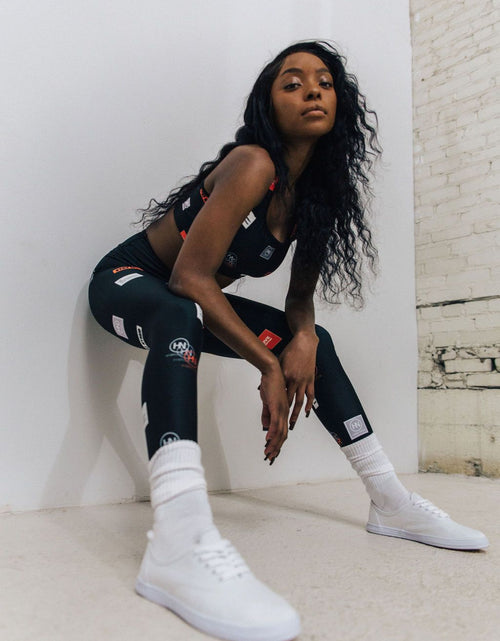 Load image into Gallery viewer, HYBRID NATION WOMEN AOP LEGGINGS (BLACK) by Hybrid Nation
