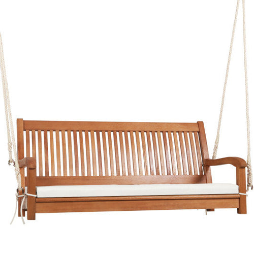 Load image into Gallery viewer, 2-Person Hanging Porch Swing Wood Bench with Cushion Curved Back

