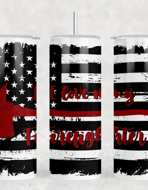 Load image into Gallery viewer, I Love My Firefighter - 20 oz Steel Skinny Tumbler - Optional Blue Tooth Speaker - Speaker Color will Vary by Rowdy Ridge Co
