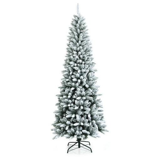 Load image into Gallery viewer, Snow-Flocked Hinged Artificial Christmas Pencil Tree with Mixed Tips-7.5 ft
