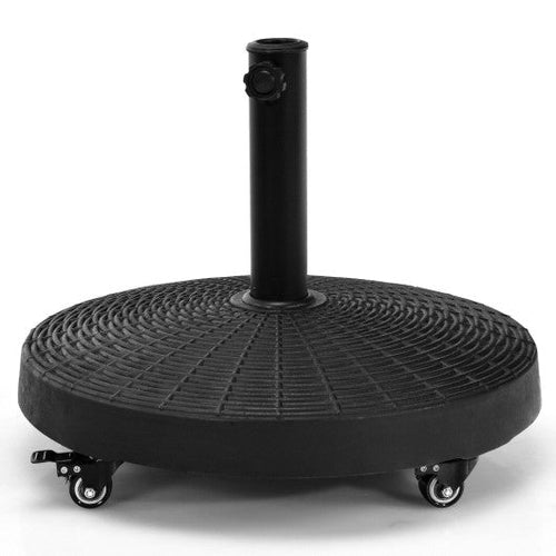 Load image into Gallery viewer, 50 LBS Patio Wicker Style Resin Umbrella Base Stand Heavy Duty with Wheels
