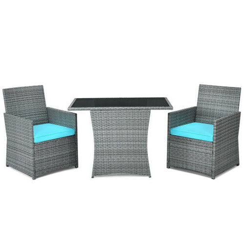 Load image into Gallery viewer, 3 Pieces Patio Rattan Furniture Set with Cushioned Armrest Sofa-Turquoise

