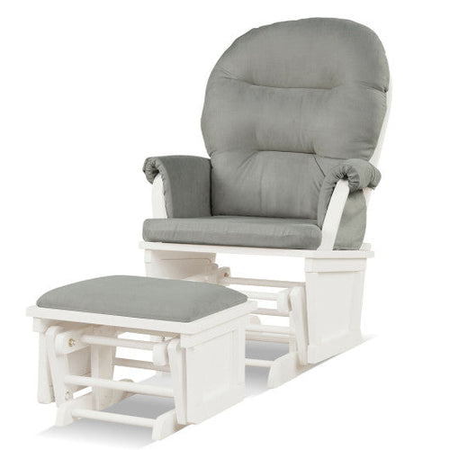 Load image into Gallery viewer, Wood Baby Glider and Ottoman Cushion Set with Padded Armrests for Nursing-Light Gray
