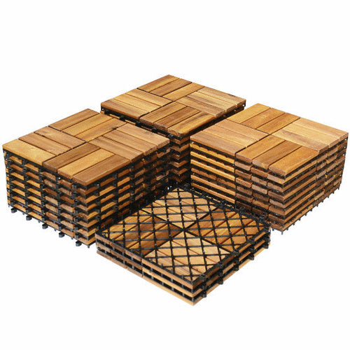 Load image into Gallery viewer, 27 Pieces 12 x 12 Inch Acacia Wood Interlocking Patio Deck Tile
