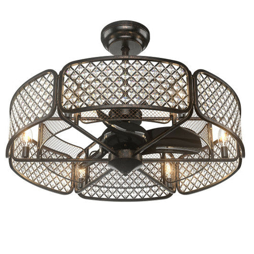 Load image into Gallery viewer, 30 Inch Caged Ceiling Fan With Light Crystal Lampshade 6 Light Bases-Brown

