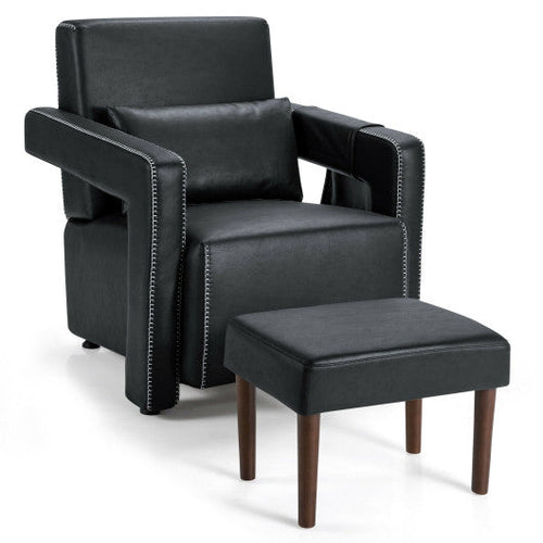 Load image into Gallery viewer, Modern Berber Fleece Single Sofa Chair with Ottoman and Waist Pillow-Black
