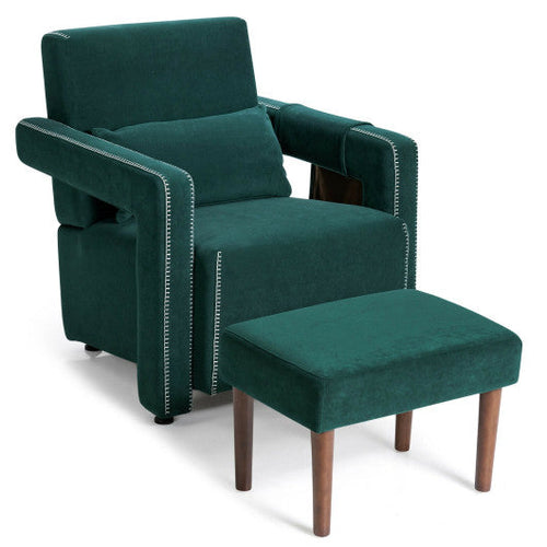 Load image into Gallery viewer, Modern Berber Fleece Single Sofa Chair with Ottoman and Waist Pillow-Green
