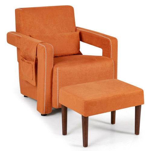 Load image into Gallery viewer, Modern Berber Fleece Single Sofa Chair with Ottoman and Waist Pillow-Orange
