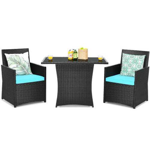 Load image into Gallery viewer, 3 Pieces Patio Rattan Furniture Set with Cushion and Sofa Armrest-Turquoise
