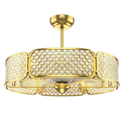 Load image into Gallery viewer, 30 Inch Caged Ceiling Fan With Light Crystal Lampshade 6 Light Bases-Golden
