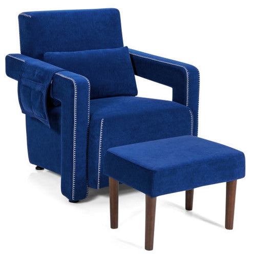 Load image into Gallery viewer, Modern Berber Fleece Single Sofa Chair with Ottoman and Waist Pillow-Blue
