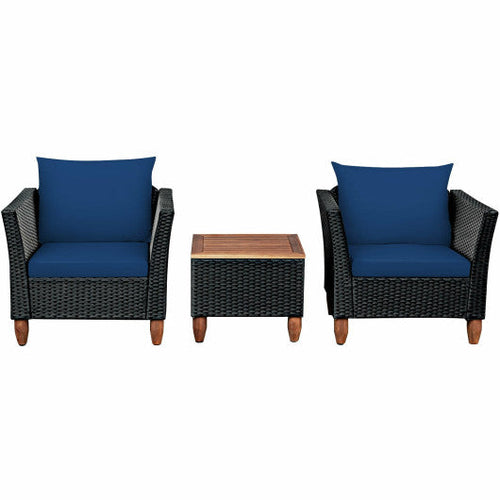 Load image into Gallery viewer, 3 Pieces Outdoor Patio Rattan Furniture Set-Navy

