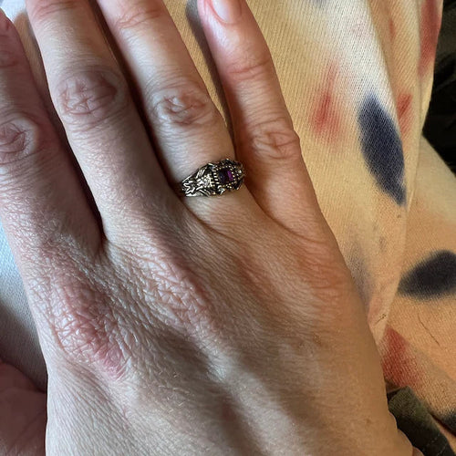 Load image into Gallery viewer, Vintage 1980's Ring Austrian Crystal 18k Antique YellwoWhite Gold Electroplated Made in the USA by PVD Vintage Jewelry
