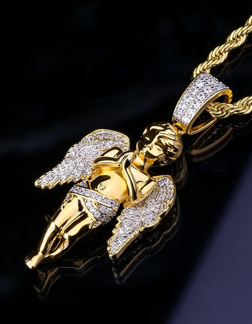Load image into Gallery viewer, Iced Angel Pendant 14K Gold Plated by Bling Proud | Urban Jewelry Online Store
